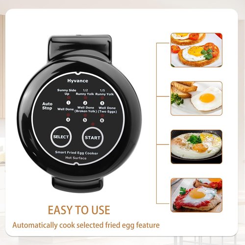 Hyvance Smart Fried Egg Cooker - Automatic Maker for 6 Styles | Non-Stick, Auto Power Off, Black