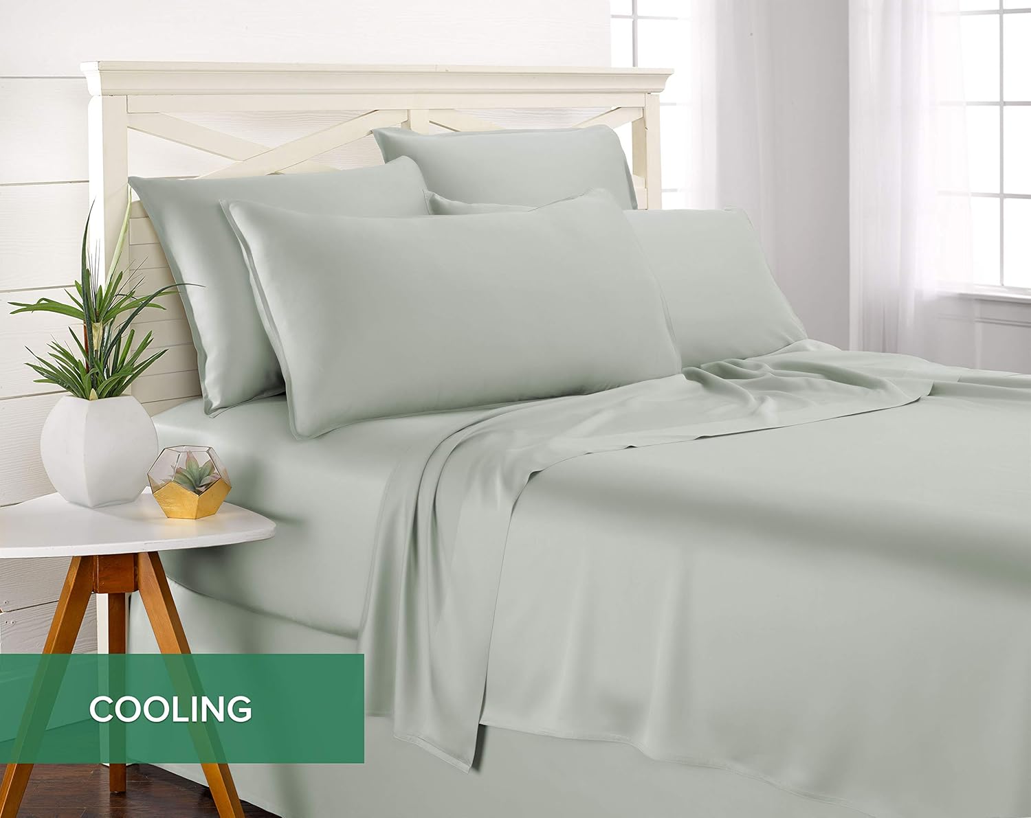 Pure Bamboo Short Queen Sheets - 100% Organic Viscose, Soft & Cooling Bed Set (60"x75") | Sea Glass Color