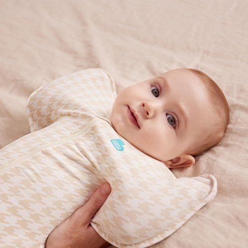 Love To Dream Swaddle UP - Baby Sleep Sack for Newborns | Self-Soothing Design, 1.0 TOG, Tan Houndstooth, 5-8.5 lbs