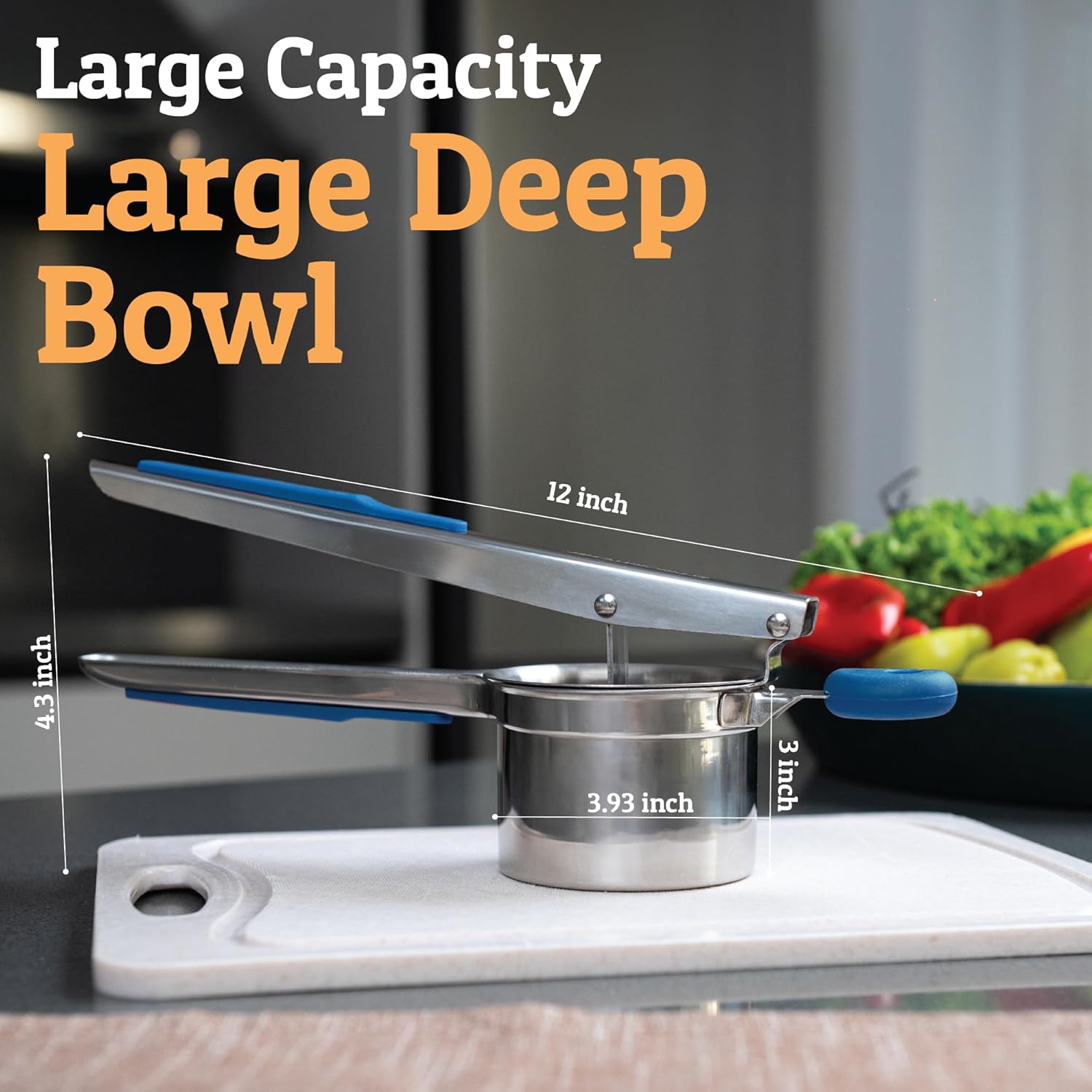 PriorityChef 15oz Potato Ricer - Heavy Duty Stainless Steel Masher for Perfect Mashed Potatoes | Blue
