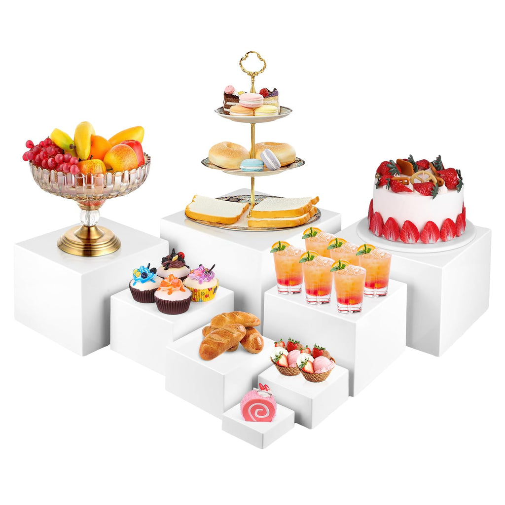8PCS Buffet Risers，Large Food Risers for Buffet Table, Dessert Table Display Set,Food Stands for Display Party，Collectibles Jewelry Display Stand, Acrylic Cube Boxes big size(10"-9"-8"-7"-6"-5"-4"-3")