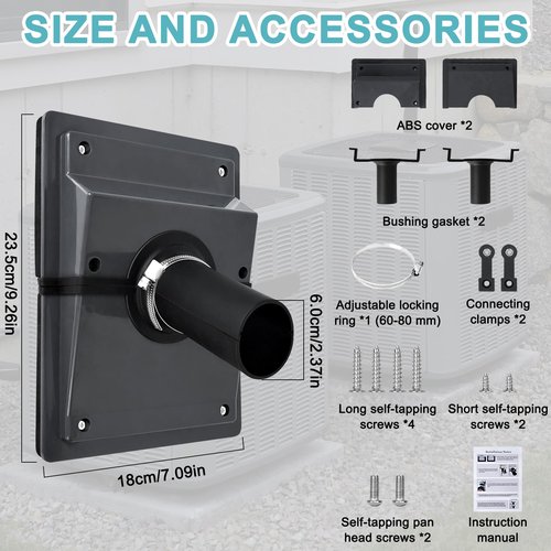 HVAC Wall Penetration and Duct Kit Cover, Split Air Conditioning Duct Kit Wall Cover, Easy to Install HVAC Wall Penetration for Indoor and Outdoor Air Conditioning Systems(Black)