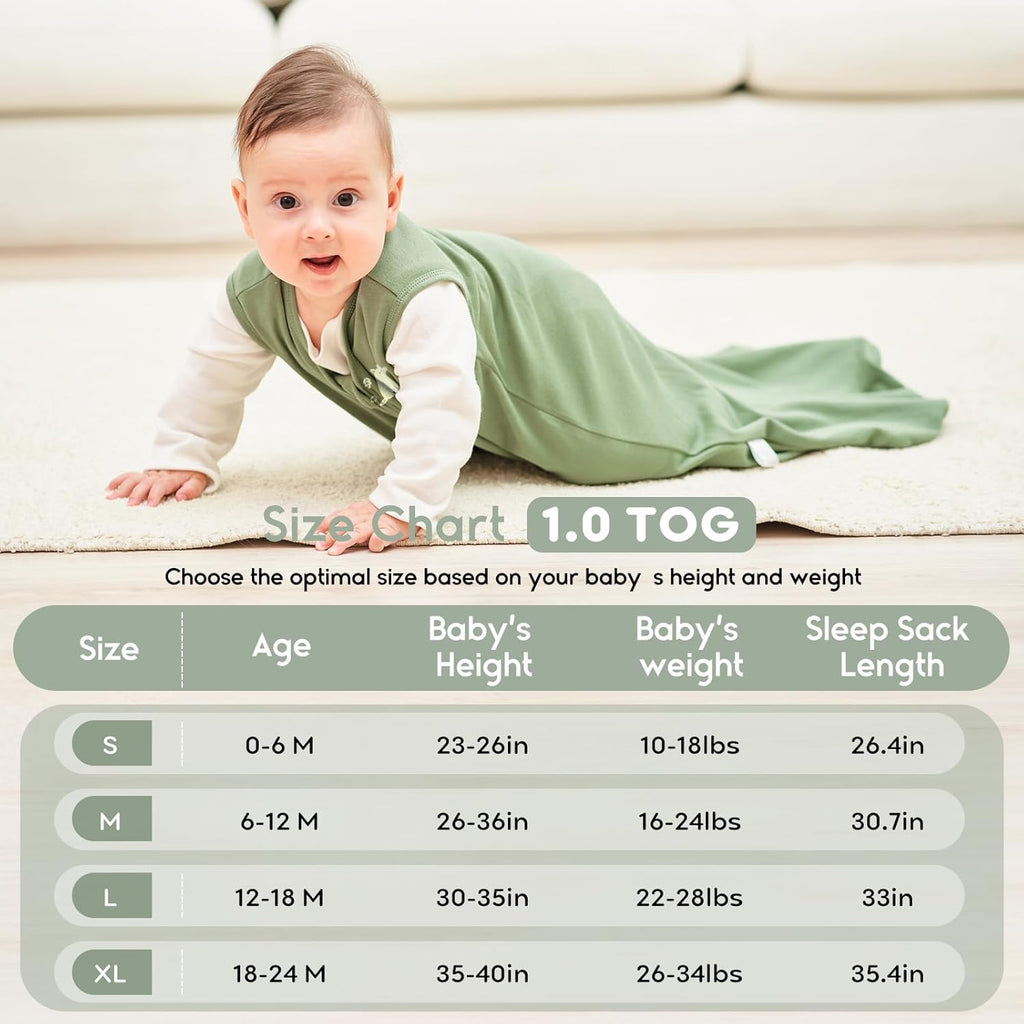 Yoofoss Baby Sleep Sack | 100% Organic Cotton 2-Pack | 6-12 Months, TOG 1.0, Lightweight & 2-Way Zipper