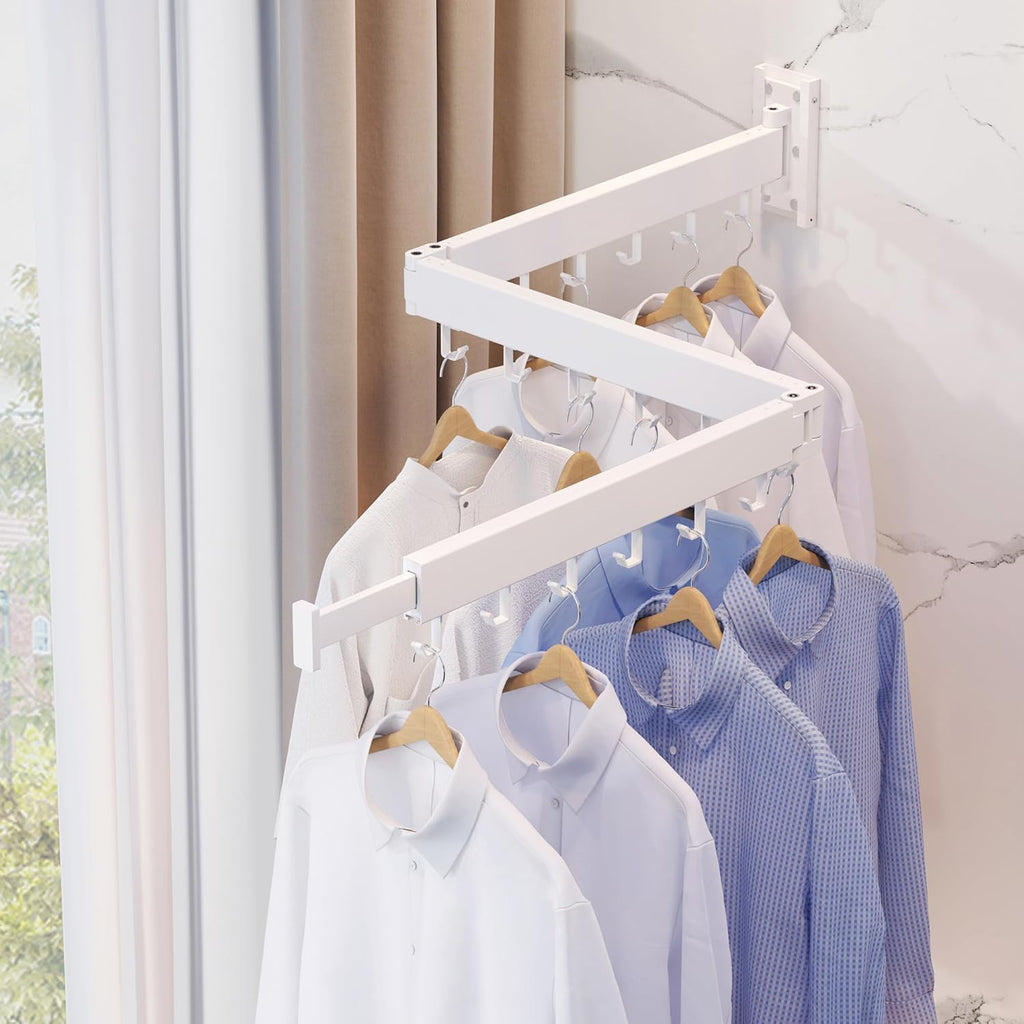 ZdwCyl Clothes Drying Rack - Retractable Wall-Mounted Laundry Space Saver | Tri-Fold Design in White