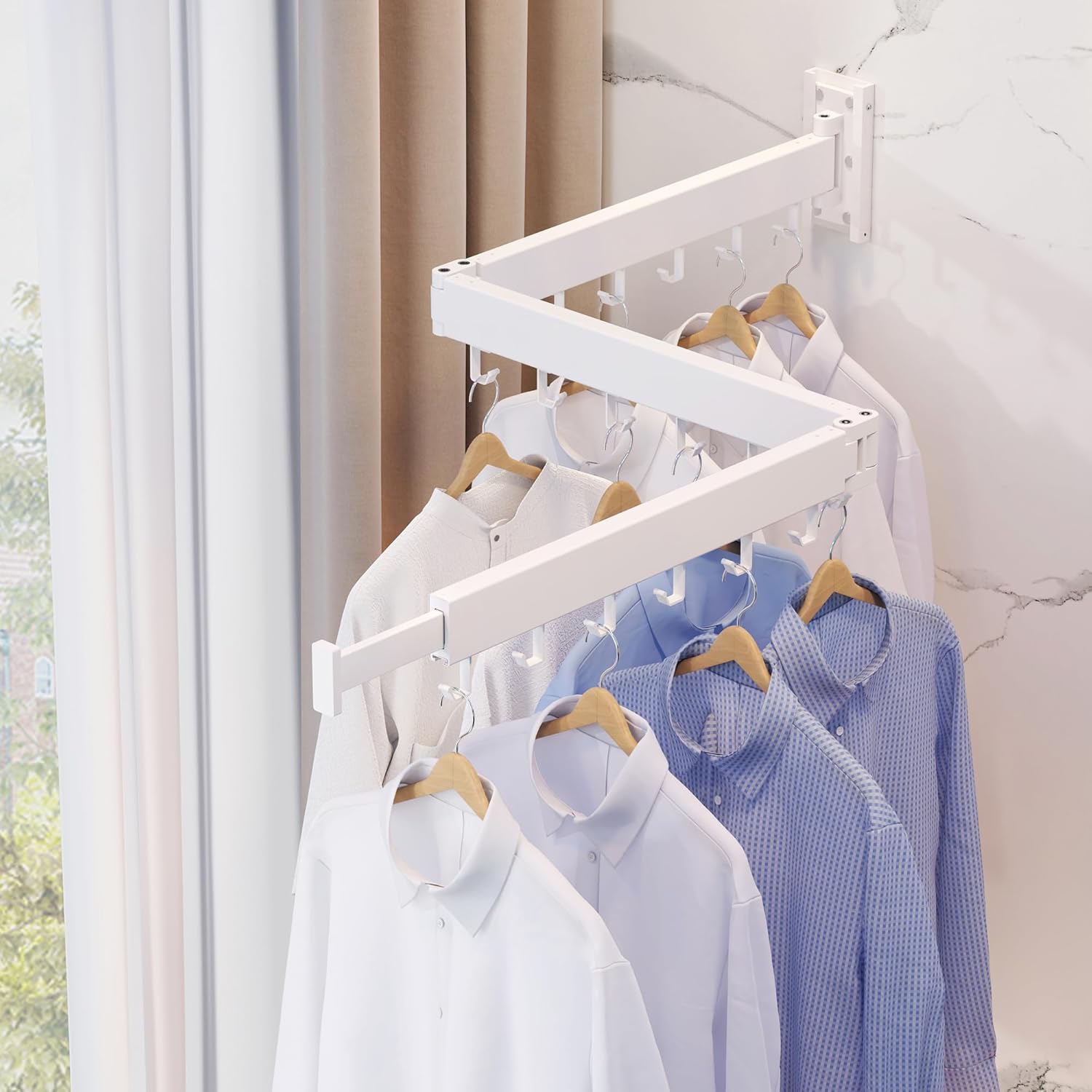 ZdwCyl Clothes Drying Rack - Retractable Wall-Mounted Laundry Space Saver | Tri-Fold Design in White