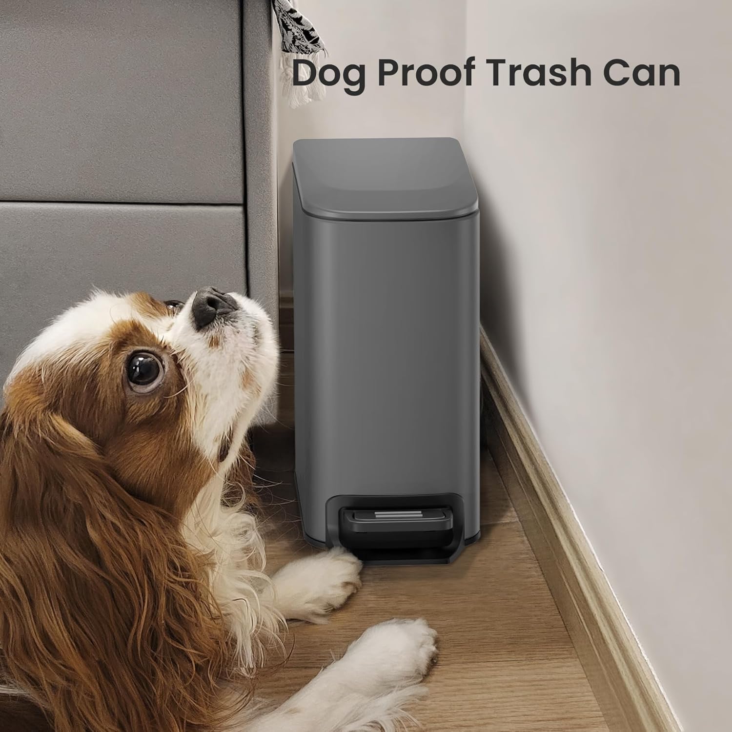 Cesun Stainless Steel Bathroom Trash Can - 6L Soft Close Lid & Step Pedal | Anti-Fingerprint Gray Finish