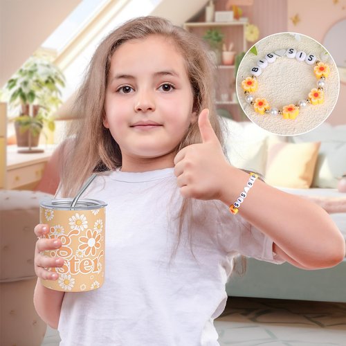 pengtai Big Sister Gifts for Girls,Gifts for Older Siblings of New Baby,Big Sister 12oz Tumbler Bracelet Canvas Bag Gift for Little Girl Age 3-8