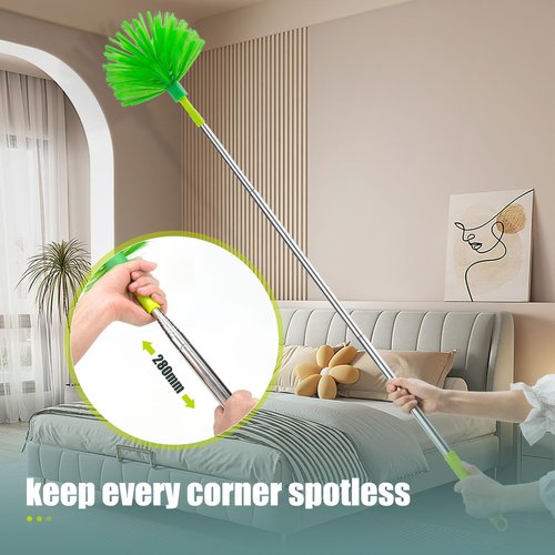 Microfiber Duster with Extension Pole 30 to 100'', Bendable Reusable Washable Feather Dusters for Cleaning High Ceiling Fan, Cobweb, Blinds, Keyboard, Furniture & Cars, Green Gift for Women (11 PCS)