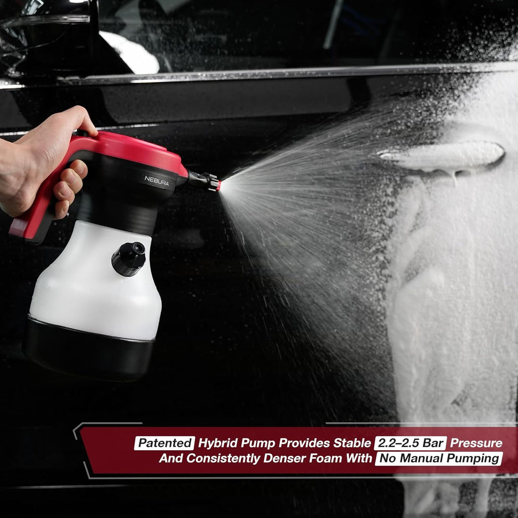 Neburia Electric Foam Sprayer - Cordless 2000mAh Battery Pump for Car Detailing & Home Cleaning | 3 Nozzles Included