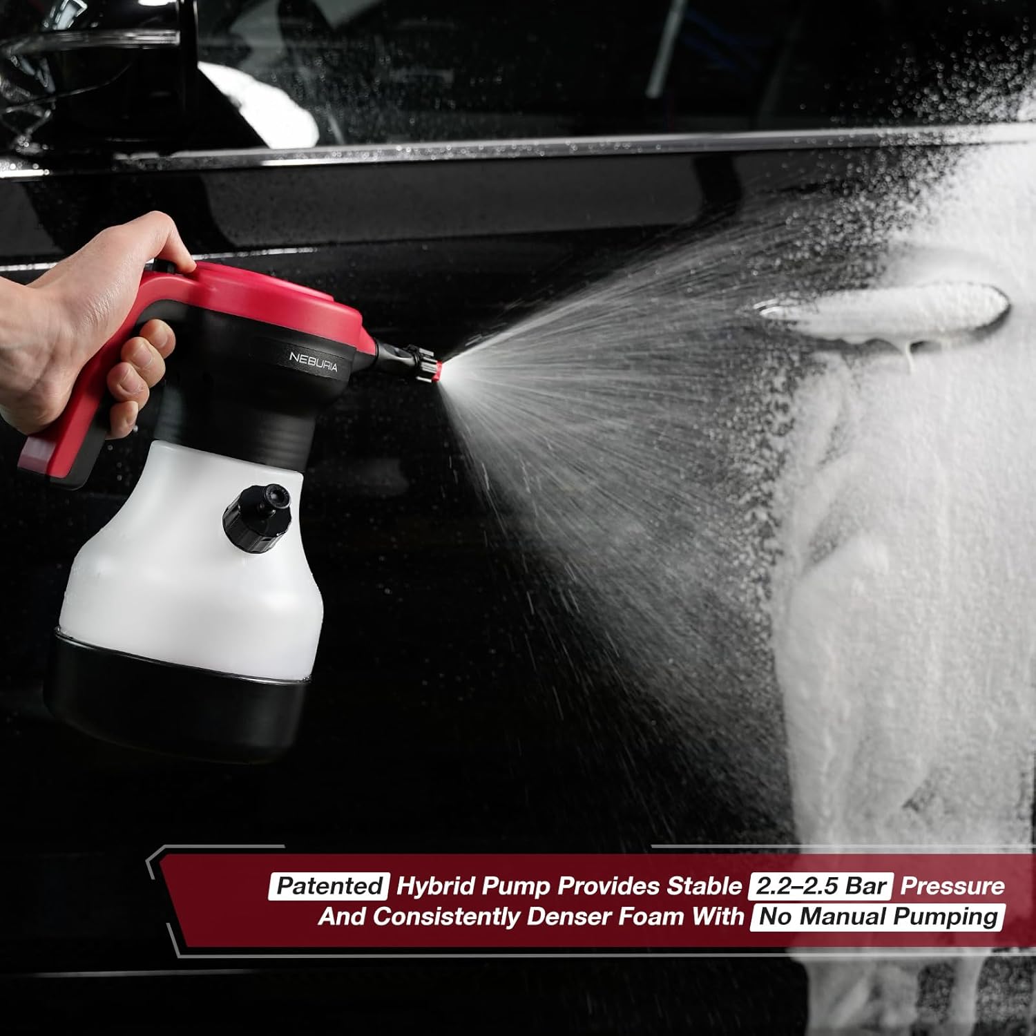 Neburia Electric Foam Sprayer - Cordless 2000mAh Battery Pump for Car Detailing & Home Cleaning | 3 Nozzles Included