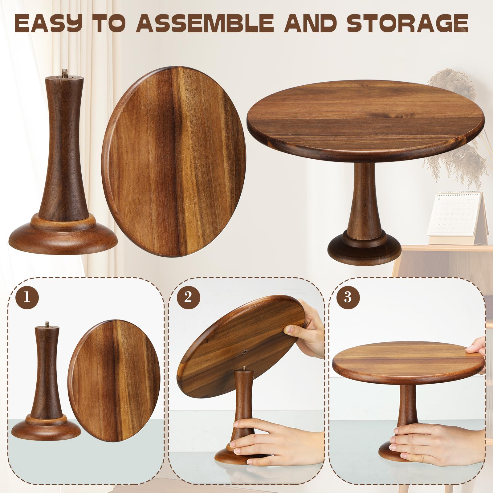 Umigy Set of 6 Rustic Cake Stand, 8" 10" 12" Acacia Wooden Farmhouse Cake Stands Heavy Duty Cupcake Stands, Round Dessert Table Display Set for Wedding Baby Shower Birthday Party Christmas Celebration