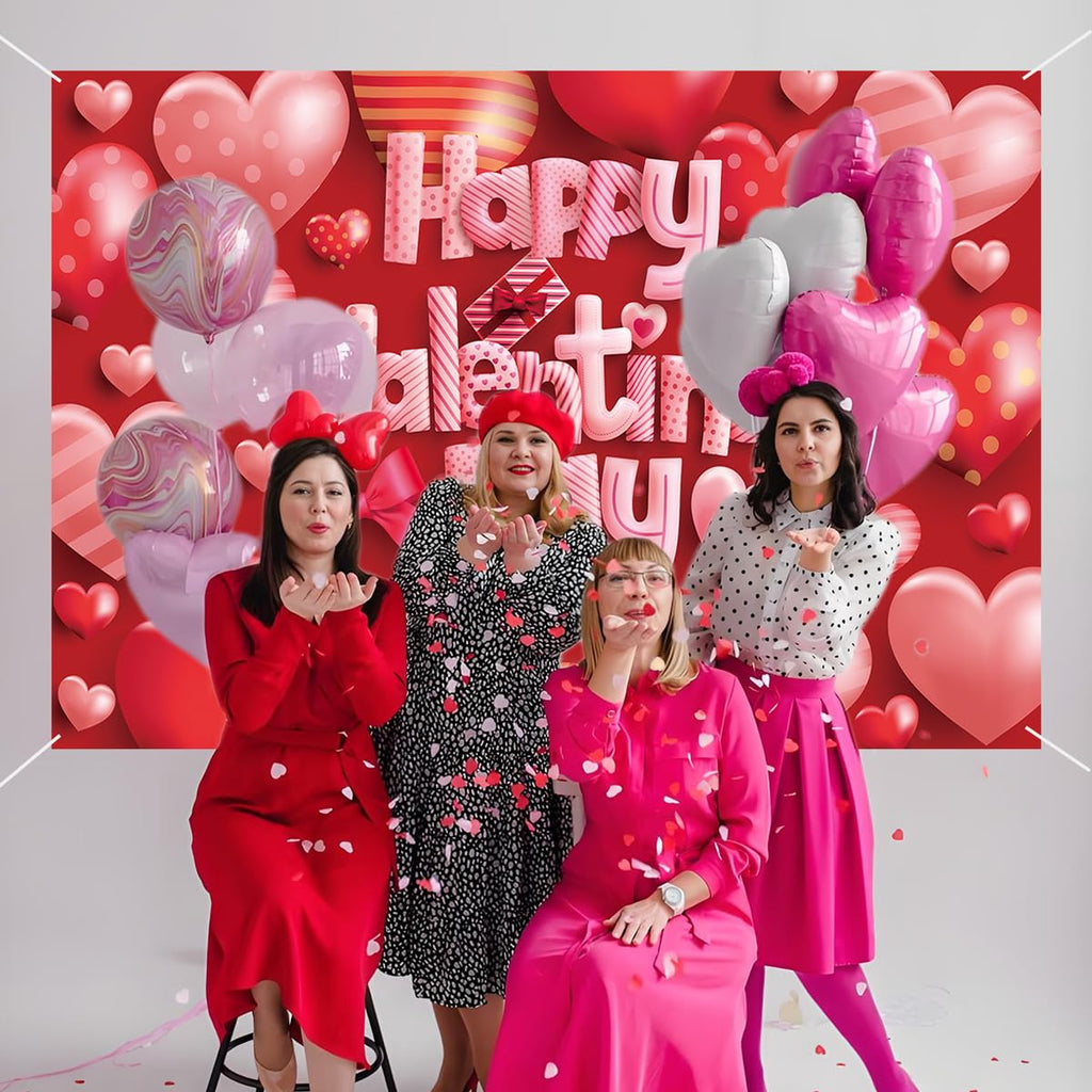Happy Valentines Day Banner - XtraLarge Size 72x44 Inch - Valentines Day Backdrop Banner Decorations - Heart Valentines Banner for Valentines Day Decor - Valentines Day Party Decorations