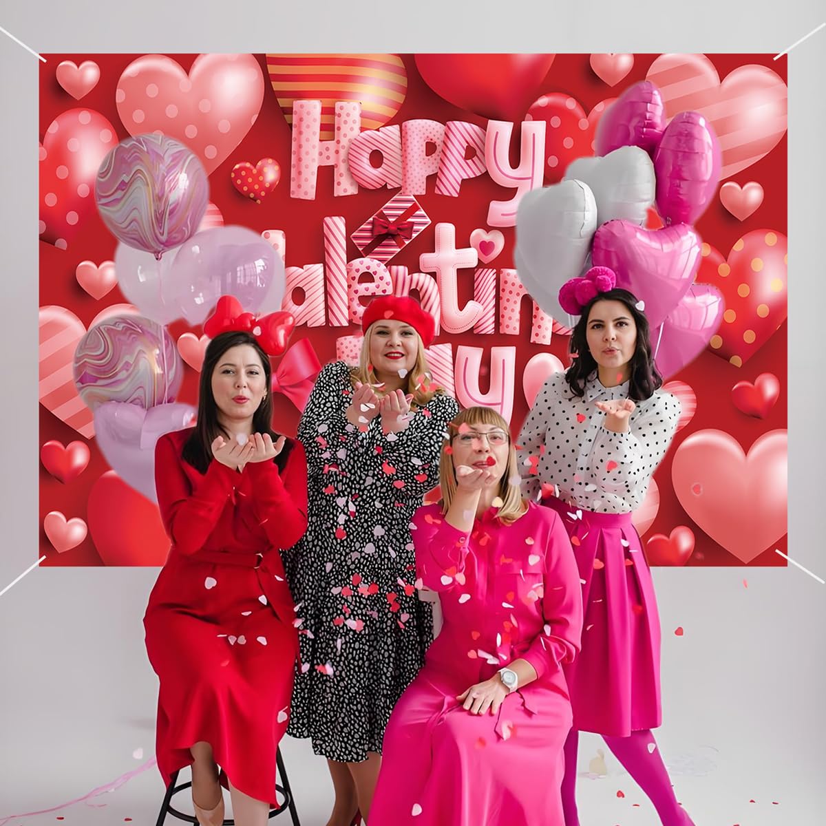 Happy Valentines Day Banner - XtraLarge Size 72x44 Inch - Valentines Day Backdrop Banner Decorations - Heart Valentines Banner for Valentines Day Decor - Valentines Day Party Decorations