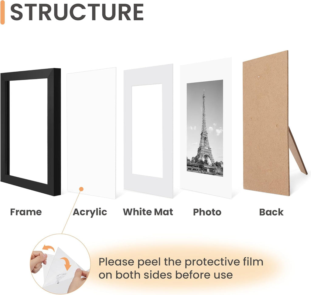 Upsimples 5x7 Picture Frame Set of 10 - Versatile Multi-Photo Collage Frames in Black for Wall or Tabletop Display