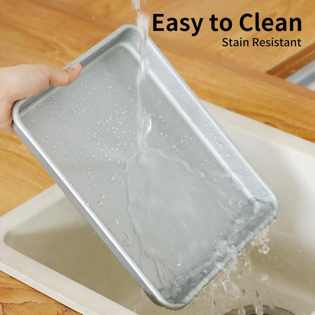 Skiennix Nonstick Baking Trays - 2-Pack 11-Inch Heavy Duty Cookie Sheet Pans | Dishwasher Safe Silver