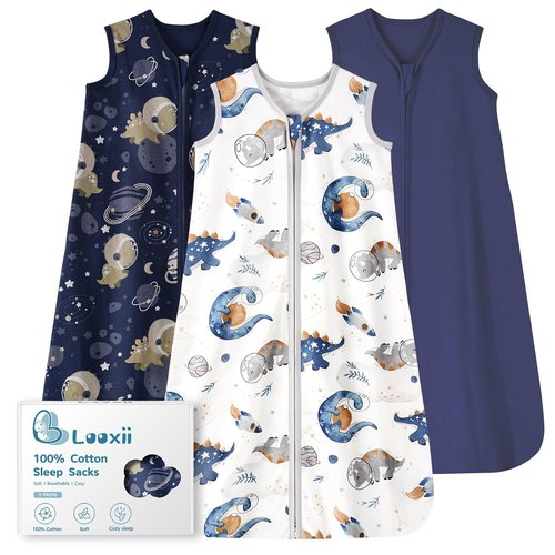 Looxii Baby Sleep Sack - 0.5 TOG 100% Cotton Wearable Blanket | 3-Pack Toddler Sleeping Bag (12-18 Months)