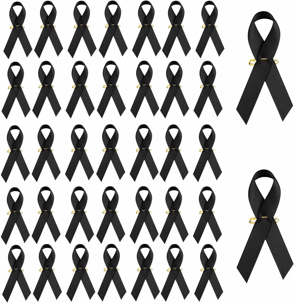 Skiennix Black Ribbon Awareness Pins - 100pcs Satin Brooches for Melanoma & Skin Cancer Remembrance