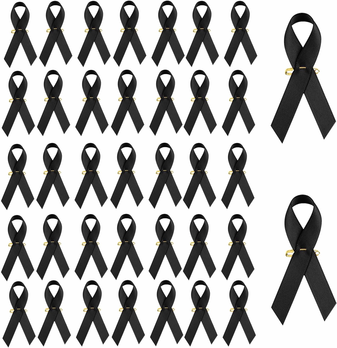 Skiennix Black Ribbon Awareness Pins - 100pcs Satin Brooches for Melanoma & Skin Cancer Remembrance