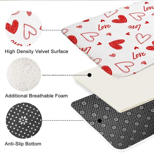 Lindameler 4Pcs Valentines Shower Curtain Set, Sweet Love Red Heart Shower Curtain with Non-Slip Washable Bath Rugs, Toilet Lid Cover Red Heart Valentines Bathroom Decor Accessory Set 72X72 Inch