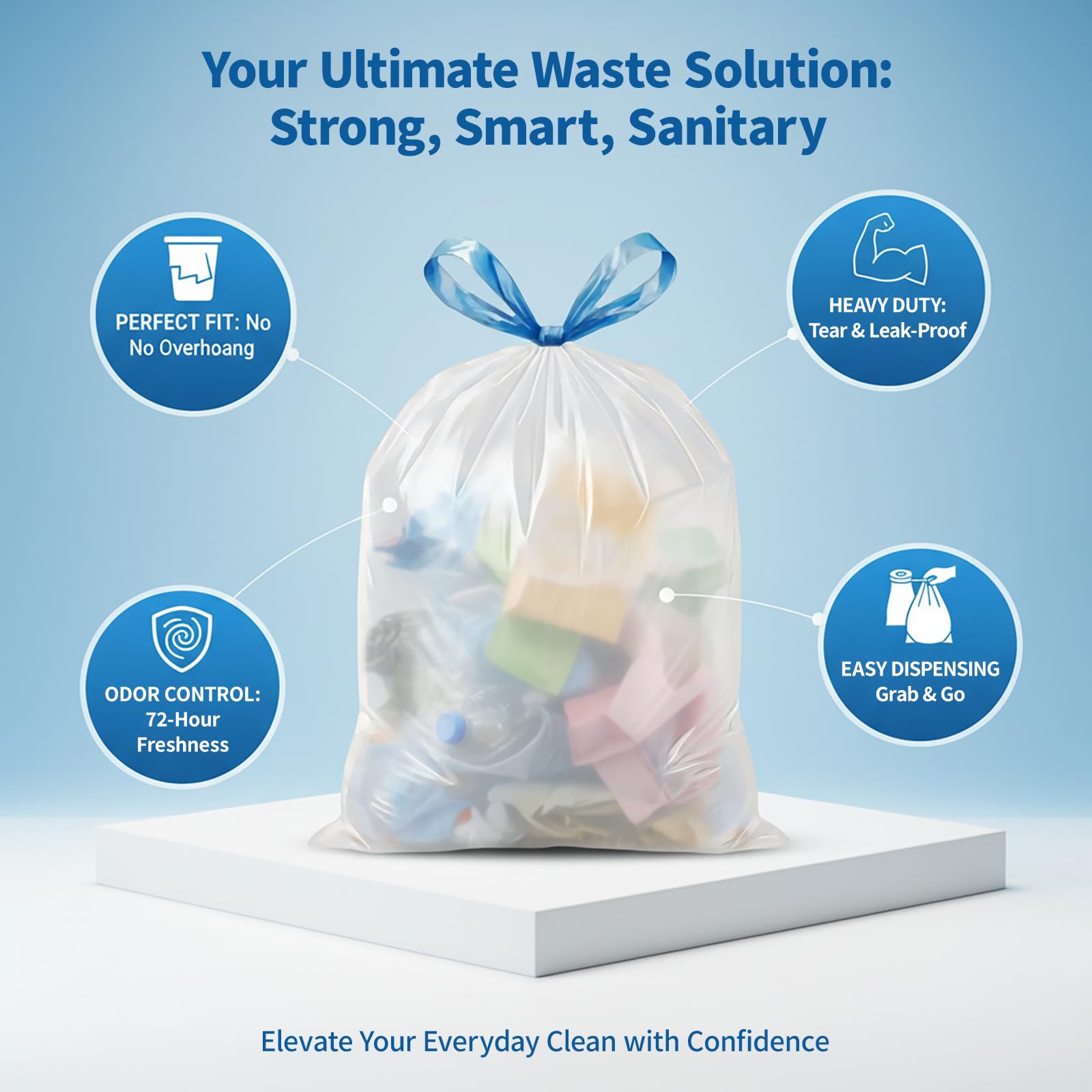 T.FORING Small Trash Bags 4 Gallon with Drawstring, 1.1 Mil 15 Liter White Thick Unscented Small Plastic Garbage Bags for Bathroom, Wastebasket Liners for Toilet Home Office and Bedroom (4 Gal-120)