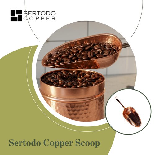 Sertodo Copper Scoop for Ice and Dry goods | Pure Copper, Heavy Gauge, Hand Hammered | Copper Handle | 10oz / 1.25 Cup Capacity