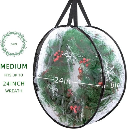 Clear Wreath Storage Bags by [Brand Name] - 24'' Christmas Wreath Storage Container with Dual Zippers | 2-Pack for Holiday Decor