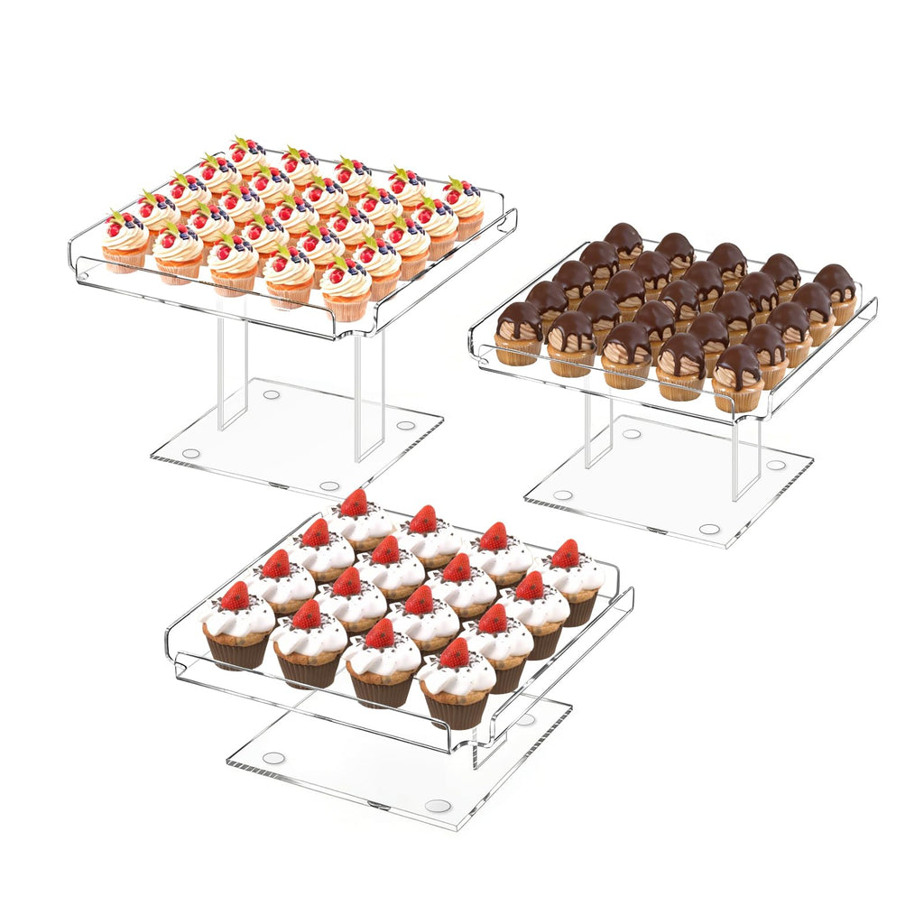 HEKORE 3 Pieces Acrylic Cupcakes Stand – 12 Inch Dessert Table Display Set Wedding & Event Display for Macarons, Pastries – Commercial-Grade Buffet Riser (Holds 54+ Cupcakes)