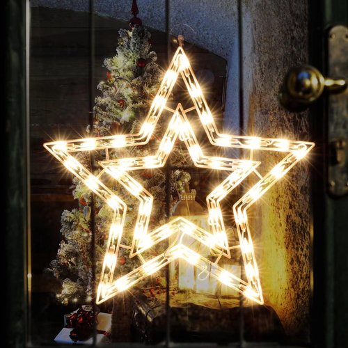 LAMPHOME 14'' 50 Lighted Star Christmas Window Silhouette Decoration Lights for Christmas,Party,Home,Patio Lawn,Garden