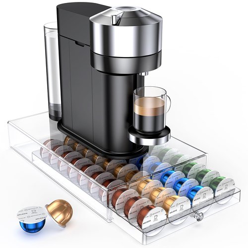 Coffee Pods Holder Acrylic Drawer Compatible with Nespresso Vertuo Capsules And Dolce Gusto Capsules 40 Pods Storage upgrade