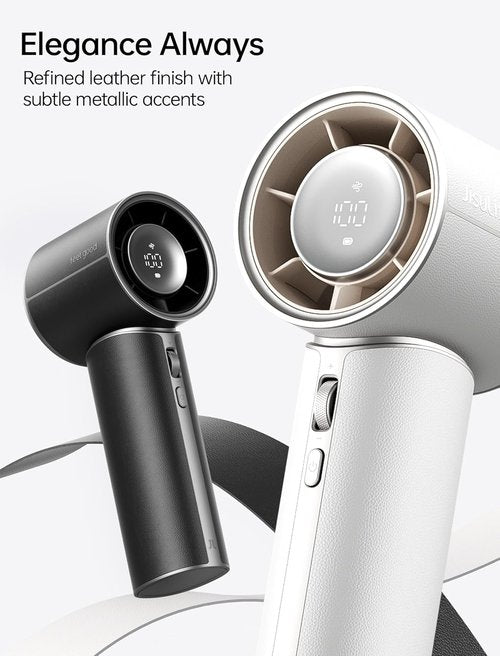 JISULIFE Handheld Fan Pro1 Mini - Elite PU Leather Design, 30-Hour Cooling Power | Portable Black Fan for Travel & Outdoor