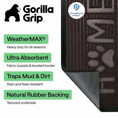GORILLA GRIP Waterproof All-Season WeatherMAX Doormat | 35x23 Natural Rubber, Stain & Fade Resistant, Easy Clean Espresso