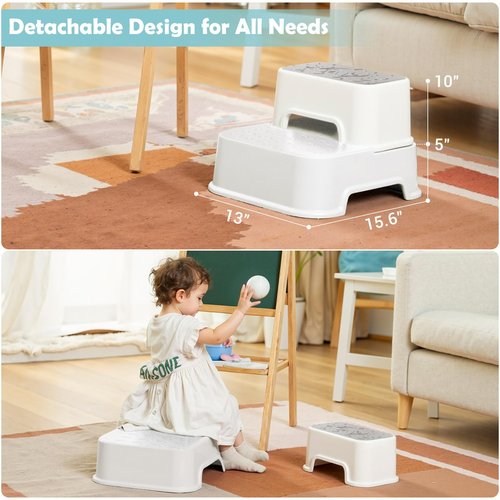 2-Step Stool for Kids - Toddler Anti-Slip Step Stool for Bathroom Sink/Toilet Potty Training/Kitchen Counter, 10" Height, 220 lbs Capacity, Durable & Stable (2Packs White)