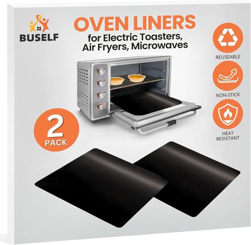 Buself Toaster Oven Liner - Nonstick & Heat Resistant | Reusable Air Fryer Liners, 9x11", 2 Pack, Black