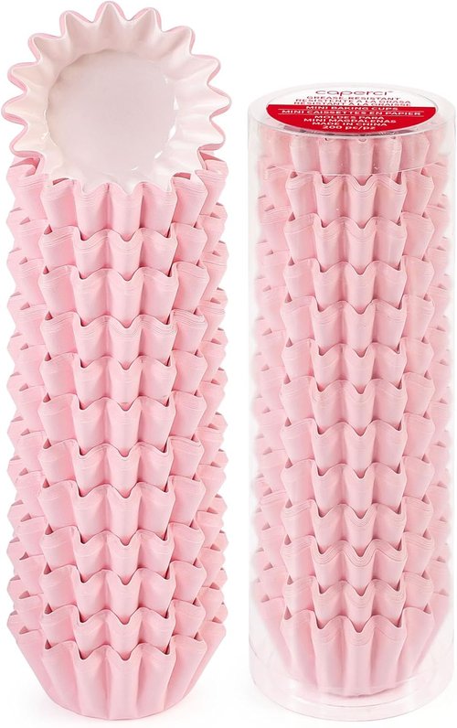 Caperci Mini Cupcake Liners - Grease-Resistant Heavy Duty Paper Baking Cups, 200 Count, Pink