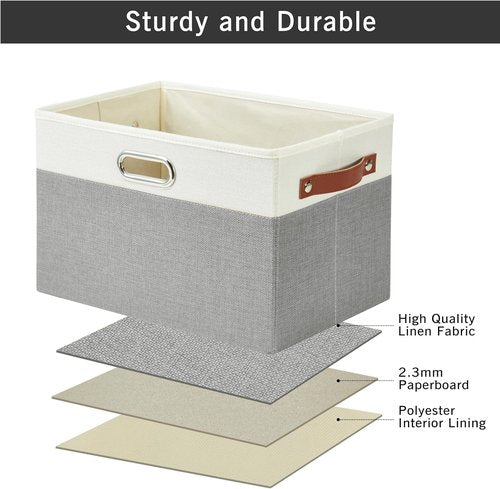 Bagnizer Large Collapsible Storage Bins - Durable Foldable Organizer Baskets | 3 Pack, Gray & White (14.9"x9.8"x9.8")
