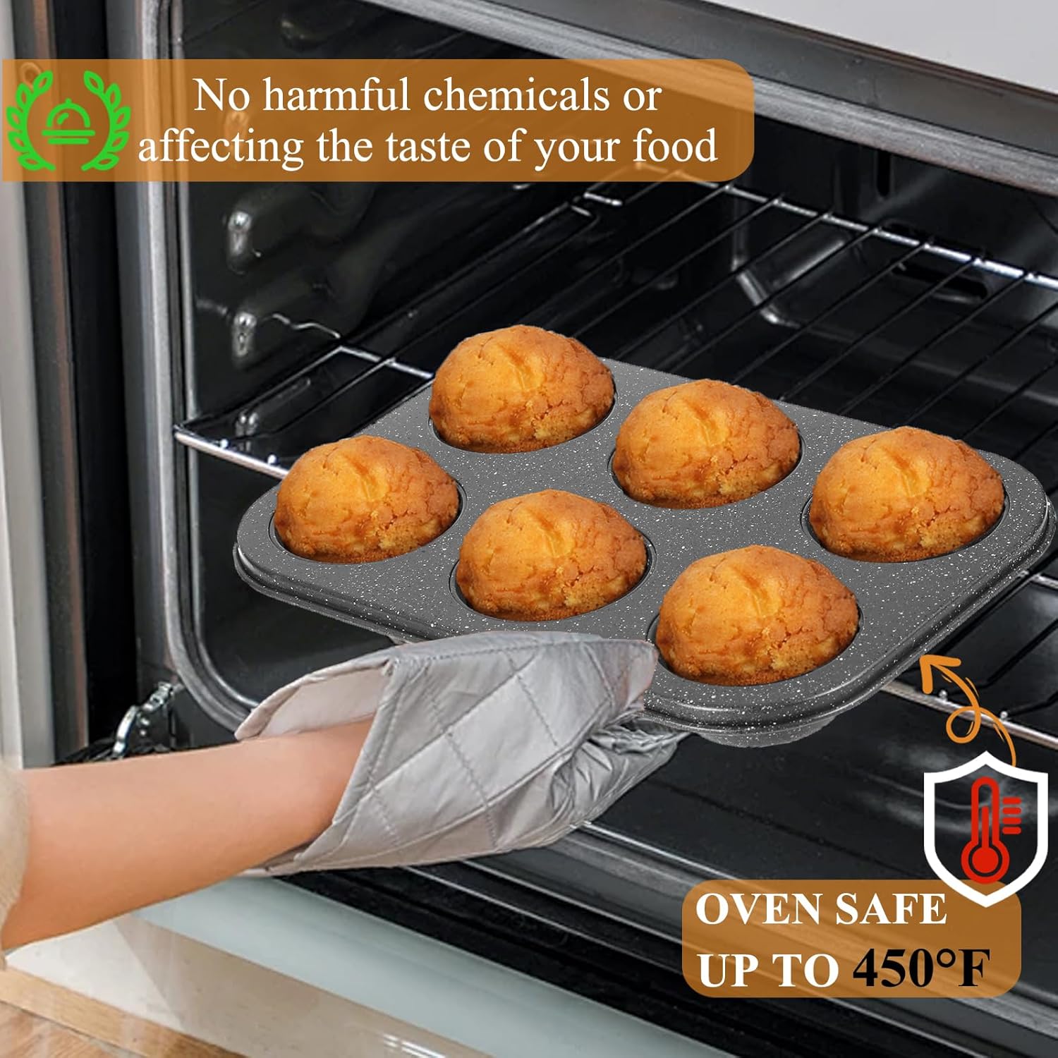 Walooza Nonstick Muffin Cupcake Pan - 6-Cup Baking Tins for Muffins, Cookies & Cheesecakes