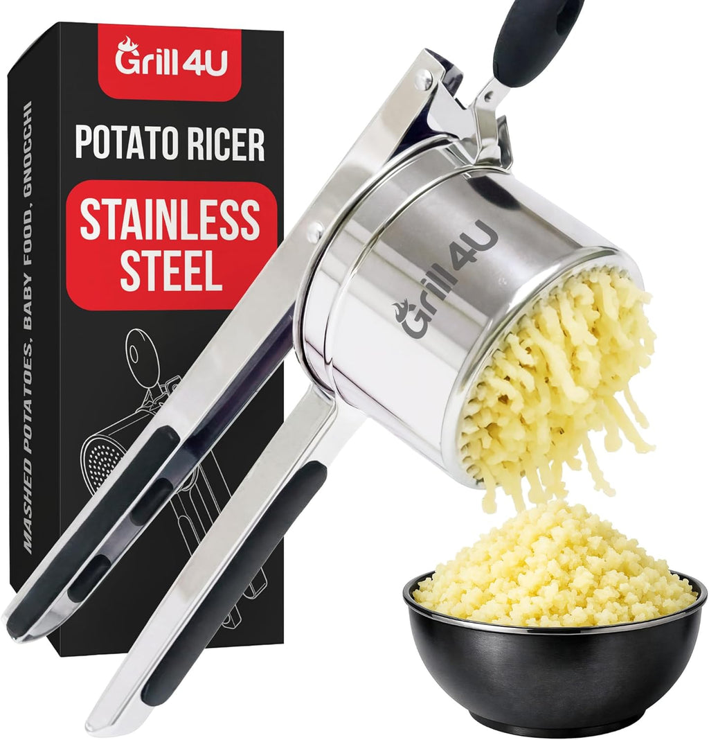 Professional 430 Stainless Steel Potato Ricer - Large 15oz Masher for Fluffy Potatoes, Gnocchi & Baby Food - Ergonomic Non-Slip Handles