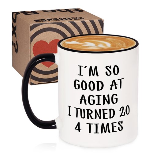 Aurahouse 80th Birthday Gifts for Women Men Mug, 80 Year Old Birthday Gifts for Women Men, Funny 80th Birthday Decoration Gift Ideas for Mom Dad Papa Aunt Grandma Grandpa, Turned 20 4 Times Coffee Cup