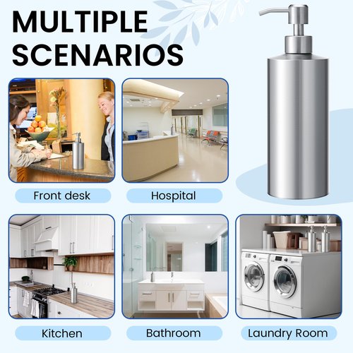 2 Pcs Large Stainless Steel Soap Dispenser(18.6 oz/550 Ml), Countertop Liquid Hand Soap Pump Bottle Rust Leak Proof Stand Free Metal Dispenser for Countertop Bathroom Kitchen Sink Hand Dish Lotion