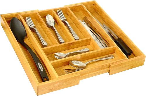 Home-it Expandable Cutlery Drawer Organizer - Adjustable Flatware Dividers for Kitchen Storage