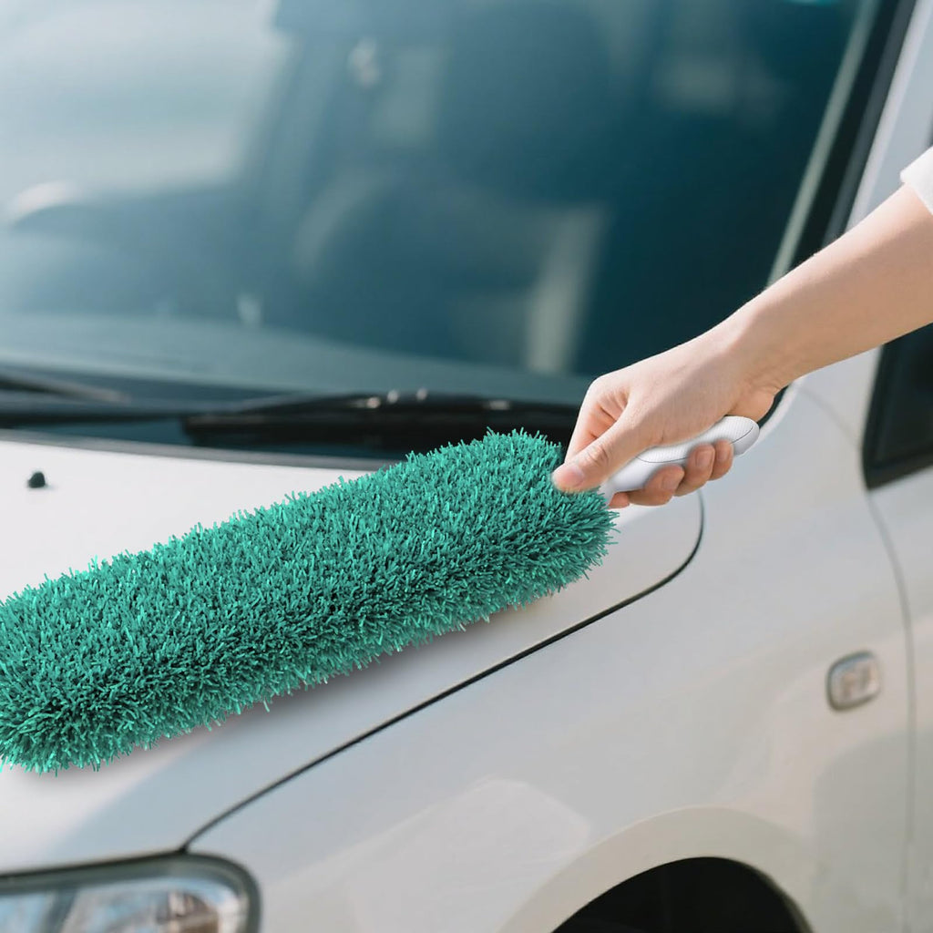 EHOMGUI Microfiber Duster with Handle and Washable Duster Head, Dusters for Cleaning,Green, Reusable Cleaning Tool,2PCS