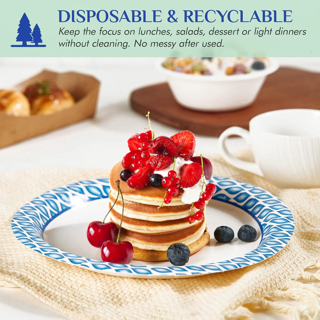 MUCHII Disposable Paper Plates - 8.375 Inch, 300 Count, Soak & Cut Proof for Parties & Gatherings