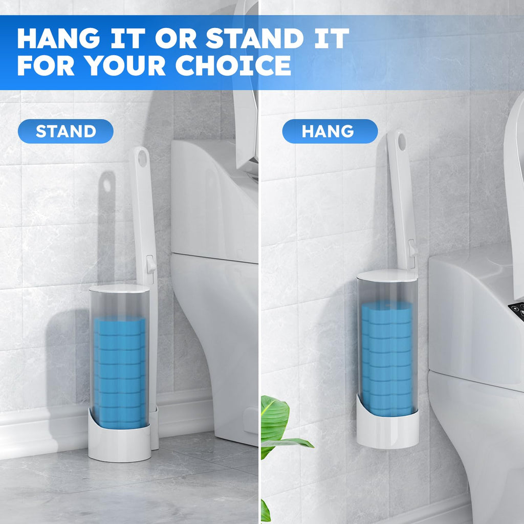 Disposable Toilet Brush 2 Pack- Toilet Bowl Cleaner, Toilet Bowl Brush, Each Toilet Wand with 10PCS Brush Refills for Bathroom Deep Cleaning (2 Pack, White)