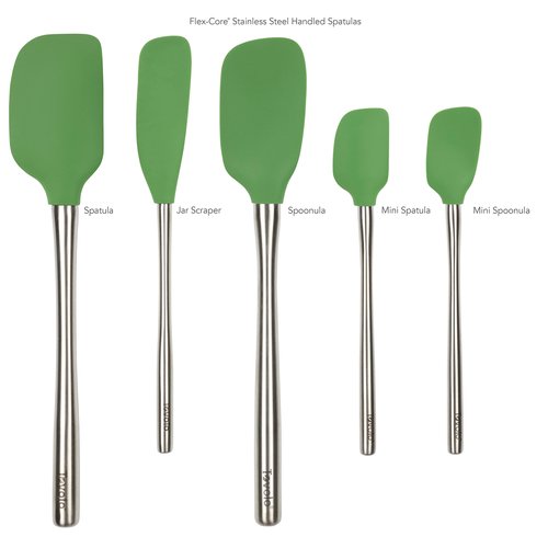 Tovolo Stainless Steel Handled Silicone Spatula Set of 5 Pesto Green, Dishwasher Safe Kitchen Spatula Set for Cooking Baking, Non Toxic BPA Free Silicone Spatula set with Metal Steel Handle