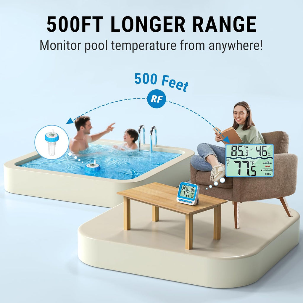 TempPro Waterproof Wireless Pool Thermometer - Easy Read Digital Floating Monitor for Pools, Hot Tubs & Ponds