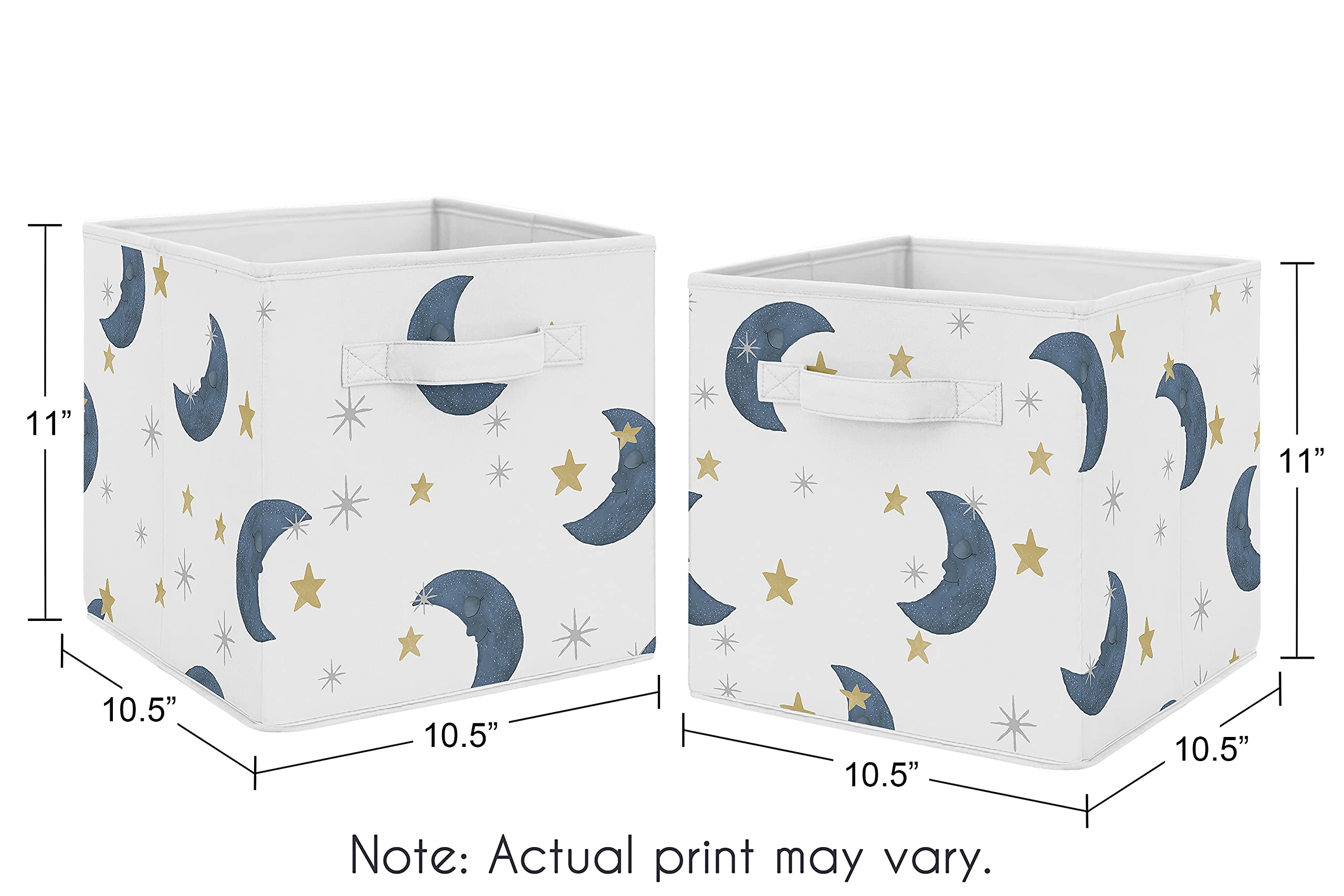 Sweet Jojo Designs Moon and Star Foldable Fabric Storage Cube Bins Boxes Organizer Toys Kids Baby Children's - Set of 2 - Navy Blue and Gold Watercolor Celestial Sky Gender Neutral Outer Space Galaxy