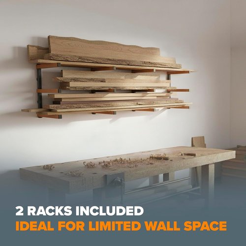 Bora Lumber Storage Rack | 3-Level Wall Mount Wood Organizer - 2 Pack for Garage Efficiency