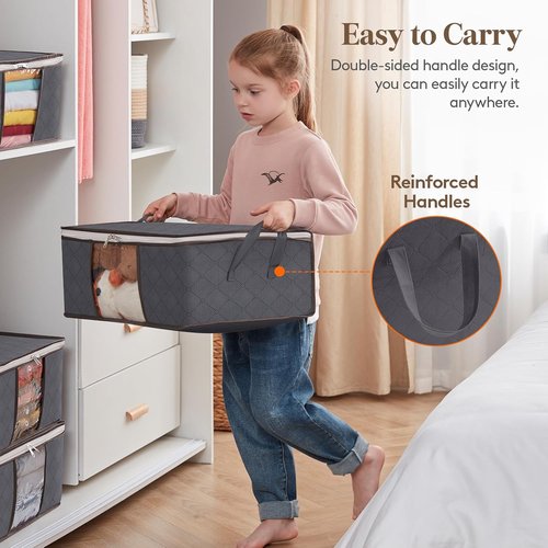Lifewit 35L Clothes Storage Bins - 8 Pack Foldable Bags with Lids & Clear Windows | Ideal for Organizing Clothing & Bedding