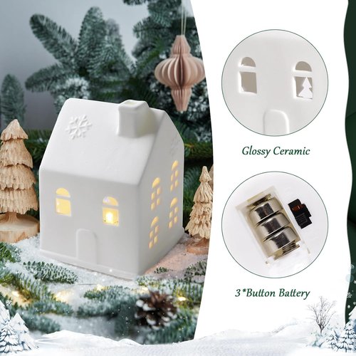 Christmas Village Sets - 3-Piece White Rustic Decor for Indoor Home Display | Farmhouse Tabletop Decorations