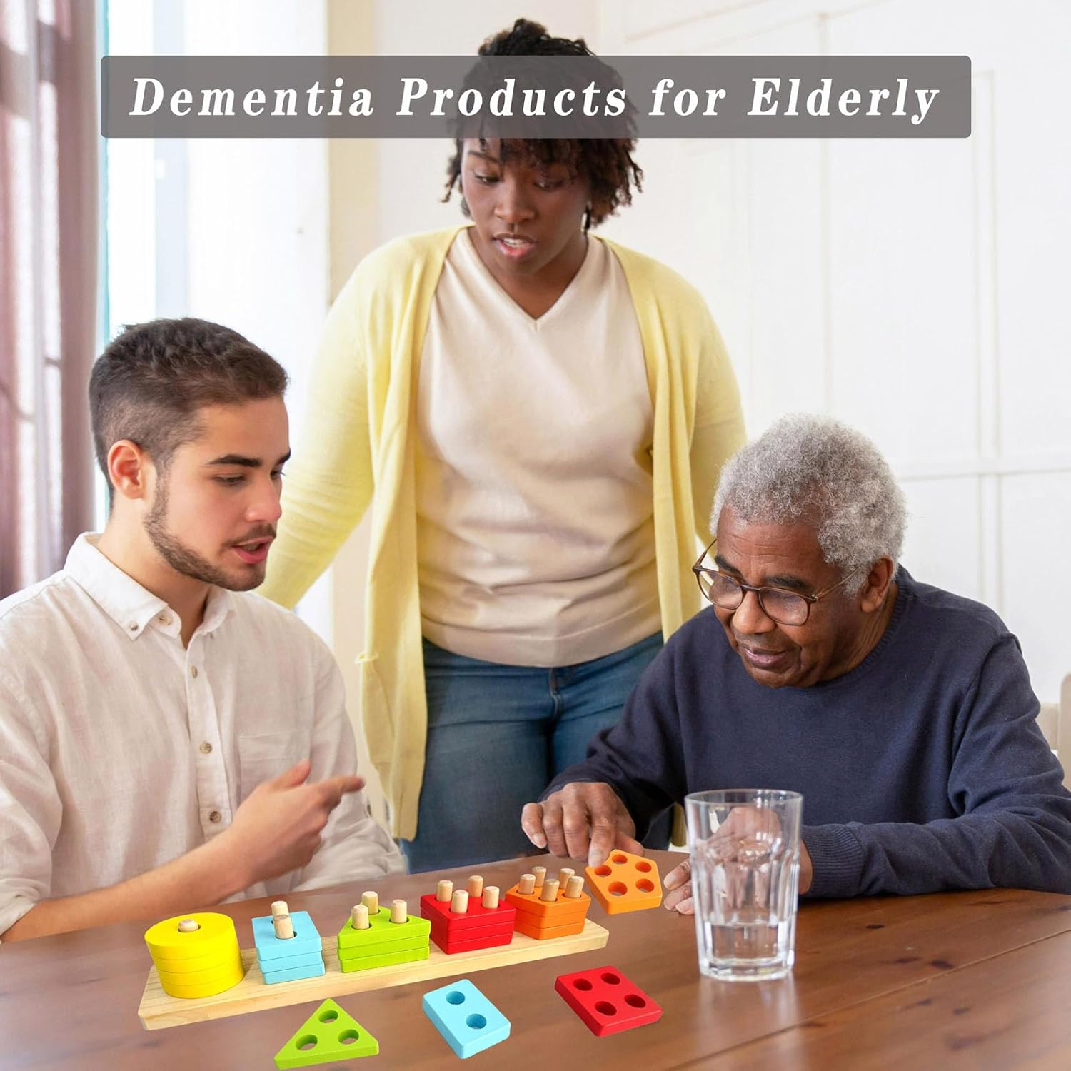 Skiennix Dementia Activities for Seniors - Geometric Colors & Numbers Wooden Puzzles | Cognitive Training Games